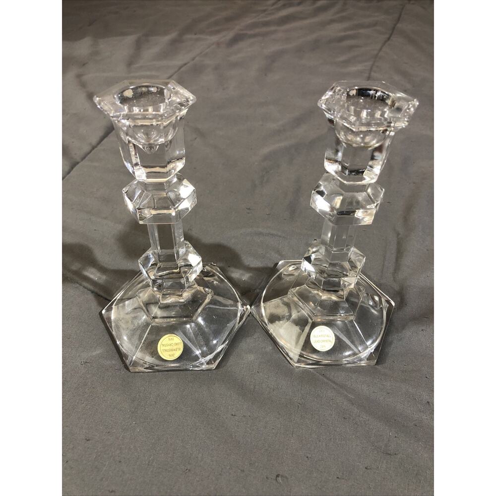 Two Bleikristall Beautiful Crystal Candle Holders Made in Bavaria, West Germany